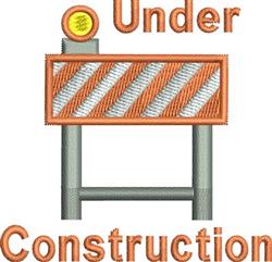 Cartoonish construction sign with orange and white stripes, gray pole, and 'Under Construction' text.