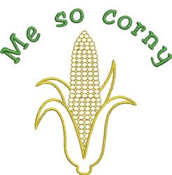 Cheerful corn illustration with 'Me so Corny' text, playful harvest design in bright yellow and green.