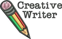 Brightly colored pencil with red, yellow, and green stripes alongside 'Creative Writer' text in a playful style.