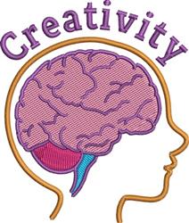 Playful human silhouette with a vibrant purple brain design, accented in blue and pink, featuring 'Creativity' text.