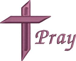 Stylized cross in soft mauve next to 'Pray' in a harmonious tone, modern and clean design for spiritual themes.