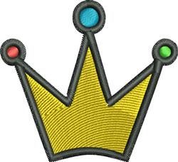 Playful yellow crown outlined in black with blue, red, and green jewels, ideal for children’s accessories.