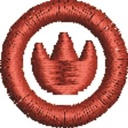 Crown icon with a bold red circular border and a stylized crown in the center, featuring a simple and graphic design.