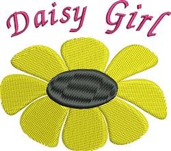 Daisy flower with yellow petals and a black center, featuring pink 'Daisy Girl' text, bright and cheerful for spring.