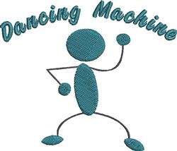 Playful stick figure character in a dynamic dance pose, teal with black outline, featuring 'Dancing Machine' text.