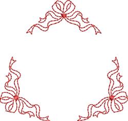 Decorative bow frame with elegant red ribbons, featuring clean lines and symmetrical design for festive holiday decor.