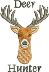 Realistic deer head with antlers in warm brown hues, featuring 'Deer Hunter' text. Perfect for hunting themes.