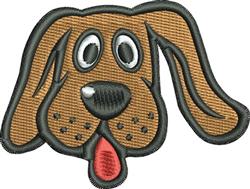 Cartoon dog face with playful eyes, warm brown fur, and a black outline, perfect for casual decor.