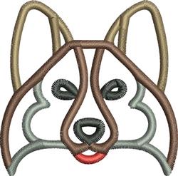 Playful dog face in line art style, featuring prominent ears, simple nose, and whiskers, in earthy tones.