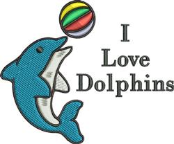 Cheerful dolphin jumping with a striped beach ball overhead, in a playful summer design.
