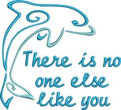 Playful dolphin outlined in blue with flowing script text, perfect for casual ocean-themed use.