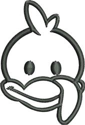 Cartoon duck head in dark grey features playful large eyes and a curved beak, perfect for playful decor.