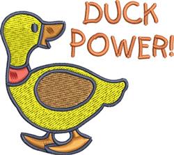 Playful yellow duck with an orange beak and brown patch, featuring 'DUCK POWER!' text, perfect for kids' embroidery.
