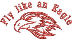 Bold eagle head design with striking red hues and 'Fly like an Eagle' text in dynamic lettering.