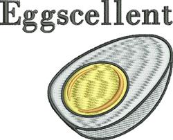 Playful fried egg with a bright yellow yolk and textured white, featuring the word 'Eggscellent' above.