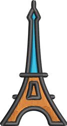 Colorful Eiffel Tower in orange and blue with bold black outlines, perfect for a vibrant applique design.
