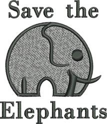 Playful gray elephant silhouette with an upward trunk and bold 'Save the Elephants' text. Simple design for conservation.