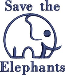 Playful elephant silhouette outlined in dark blue with bold 'Save the Elephants' text beneath, minimalistic design.