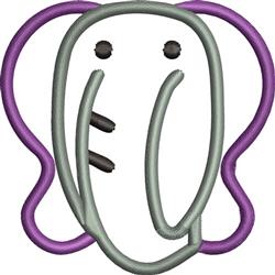 Playful elephant head design with purple outlines and a light gray body, ideal for children's items.
