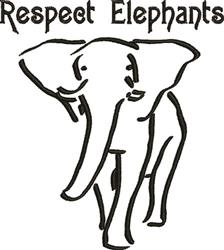 Line art elephant with large ears and trunk, featuring 'Respect Elephants' text, humorous and friendly style.