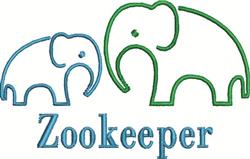Playful cartoon-style elephant duo in blue and green outlines, with 'Zookeeper' text below, perfect for children's items.