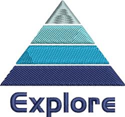 Explore text in bold above a modern pyramid design with calming blue layers and triangular shapes.