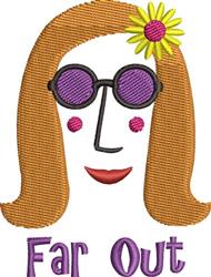 Playful stylized face with orange hair, purple sunglasses, and a bright yellow flower, featuring 'Far Out' text.