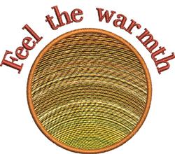 Circular design featuring 'Feel the warmth' text in warm yellows and oranges, perfect for fall décor.