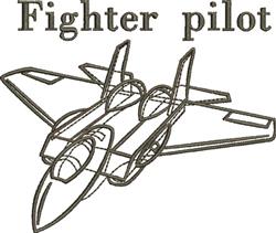 Fighter jet silhouette in minimalistic line art style with 'Fighter pilot' text above, perfect for machine embroidery.