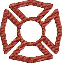 Applique firefighter emblem with bold geometric design in rich red, featuring raised embroidery texture.