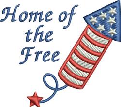 Playful firework in red and white stripes with a blue tip and stars, featuring 'Home of the Free' for Independence Day.