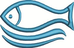 Stylized fish in vibrant blue with flowing curved lines, showcasing a simple modern design for machine embroidery.
