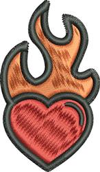 Bold flame heart design featuring vibrant red and orange flames with a smooth gradient and outlined heart shape.