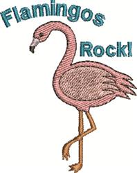 Colorful pink flamingo design with vibrant turquoise text 'Flamingos Rock!' in a playful style.