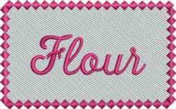 Flour text design in vibrant pink cursive on a light grey background with a decorative border, playful and modern.