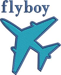 Stylized airplane silhouette in vibrant turquoise with playful 'flyboy' text above, modern design.