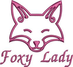 Playful fox face in vibrant pink with a charming expression, featuring 'Foxy Lady' text below.