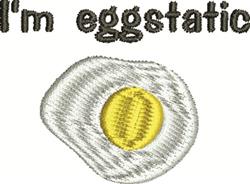 Playful fried egg design with bright yellow yolk, fluffy white, and festive 'I'm eggstatic' text for Easter.
