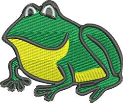 Playful frog character in bright green with a yellow belly, bold black outlines, designed for fun home decor.