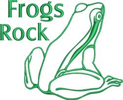 Playful green frog sitting beside bold 'Frogs Rock' text, vibrant and whimsical design for cheerful decor.