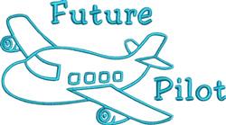 Playful airplane design in light blue outline with 'Future Pilot' text, perfect for kids' items.