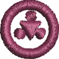 Geometric circular emblem with a central motif, rounded shapes, and a modern purple palette. Perfect for casual applications.
