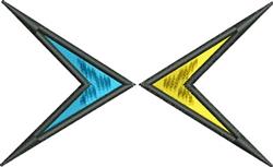 Geometric shapes featuring a blue and yellow contrast outlined in black, modern dynamic style.