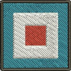 Geometric design featuring a turquoise background, a central white square, and a smaller red square. Ideal for vibrant minima