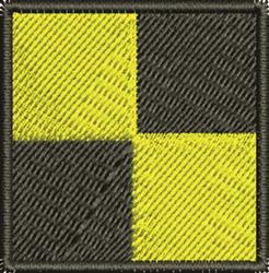 Geometric block pattern design featuring two yellow and two black squares, showcasing contrasting colors and textured embroid