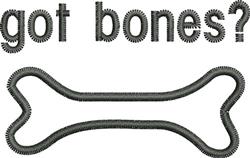 Bold text 'got bones?' above a playful bone shape, outlined in dark color for a whimsical dog-themed design.