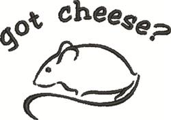 Playful mouse design with a whimsical expression, featuring the phrase 'got cheese?' in curvy font, black and white.