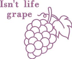 Whimsical grape cluster in outline style with cheerful shades of purple and the phrase 'Isn't life grape'.
