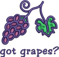 Cluster of purple grapes with a playful green leaf, featuring vibrant colors and fun text 'got grapes?'.