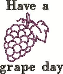 Stylized grape cluster in muted purple with playful 'Have a grape day' text in black, cheerful and fun.